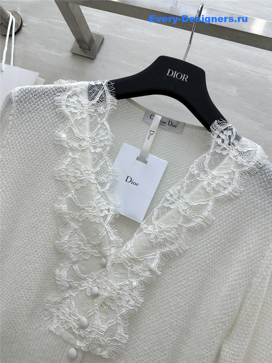 D10r v-neck lace trim cardigan white