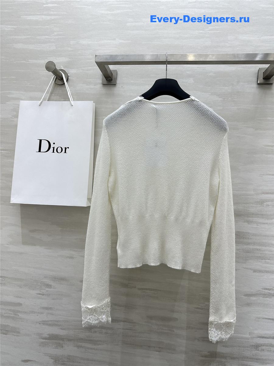 D10r v-neck lace trim cardigan white