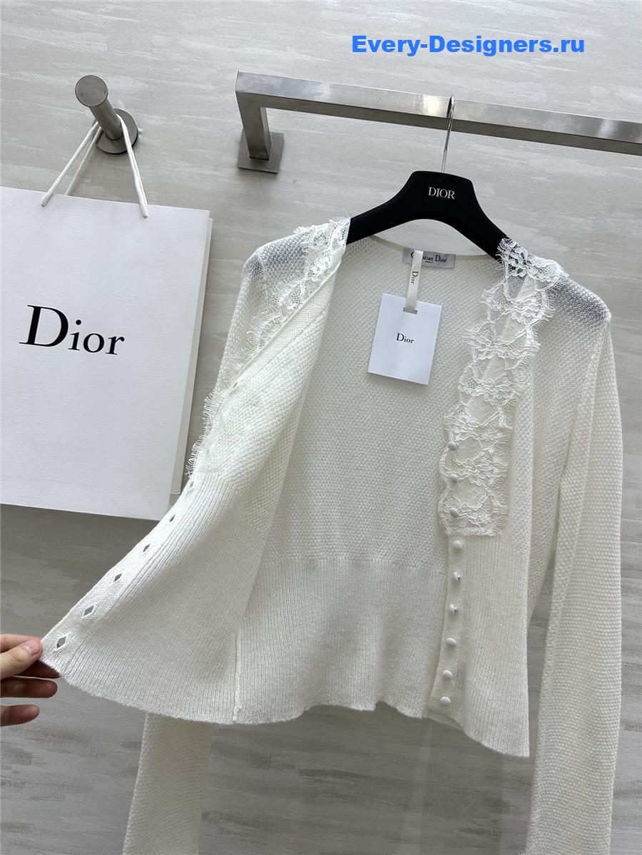 D10r v-neck lace trim cardigan white