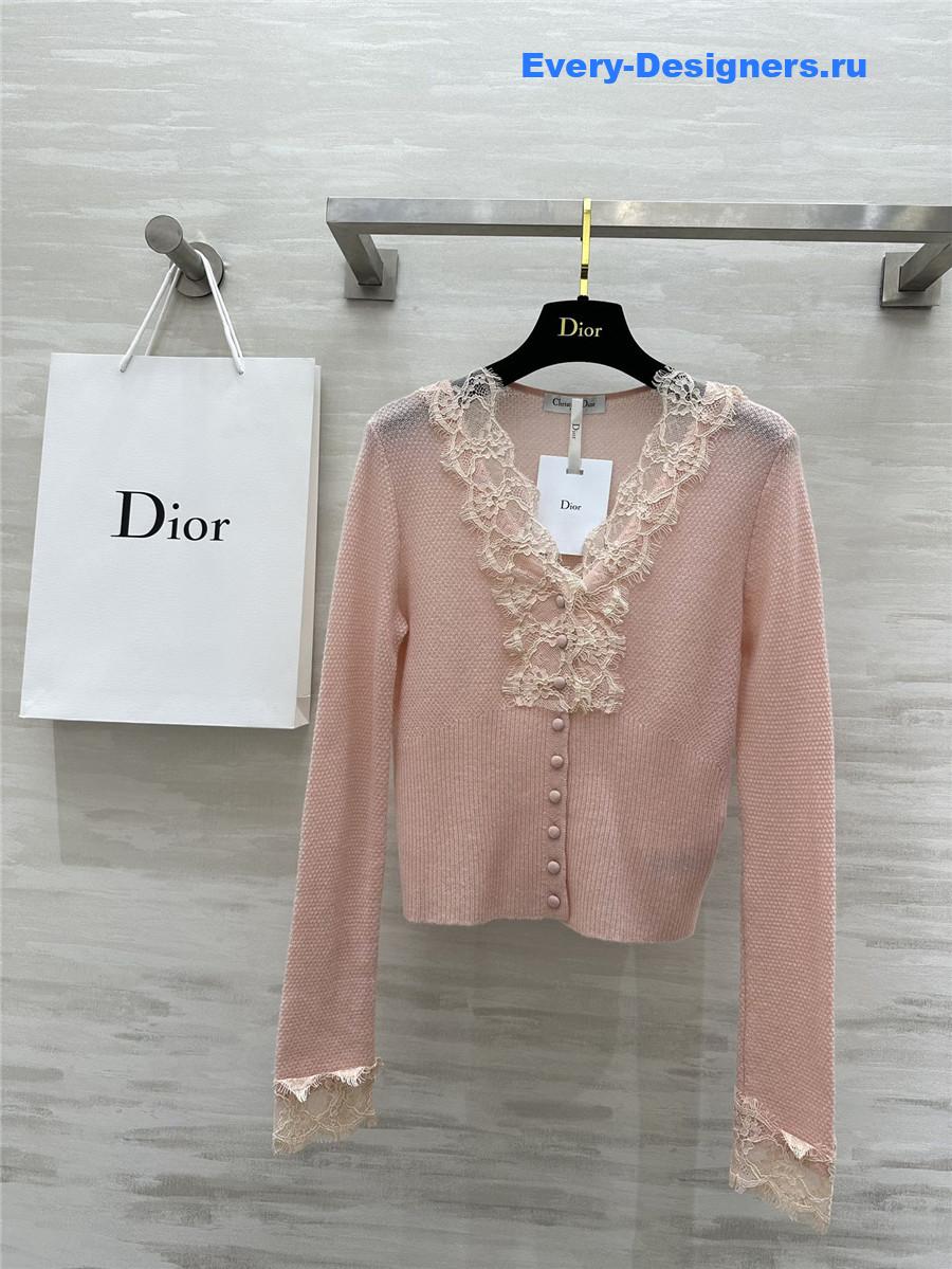 D10r v-neck lace trim cardigan pink
