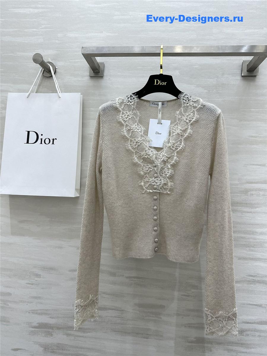 D10r v-neck lace trim cardigan off-white