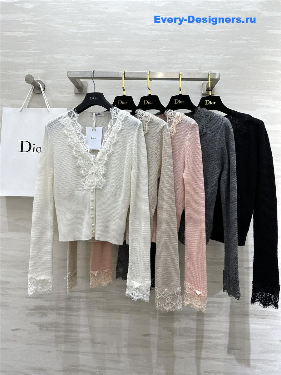 D10r v-neck lace trim cardigan off-white