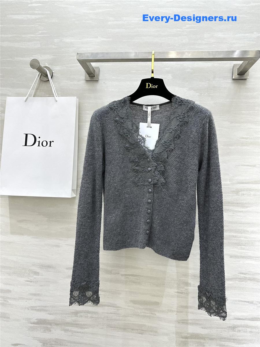 D10r v-neck lace trim cardigan grey