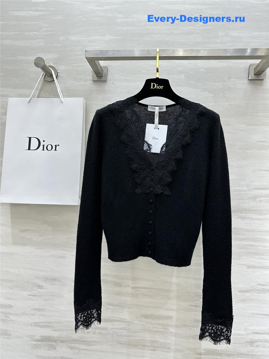 D10r v-neck lace trim cardigan black
