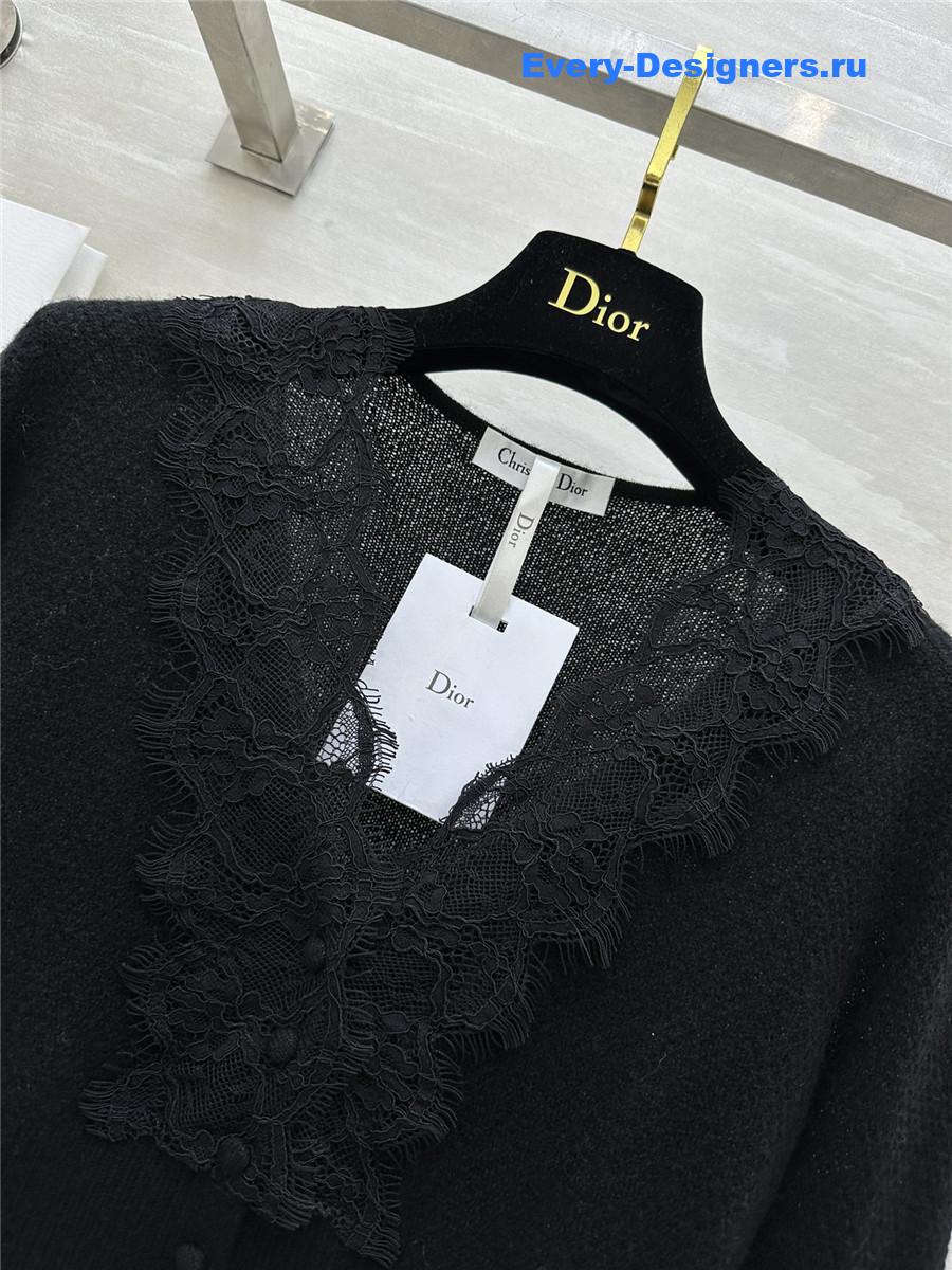 D10r v-neck lace trim cardigan black