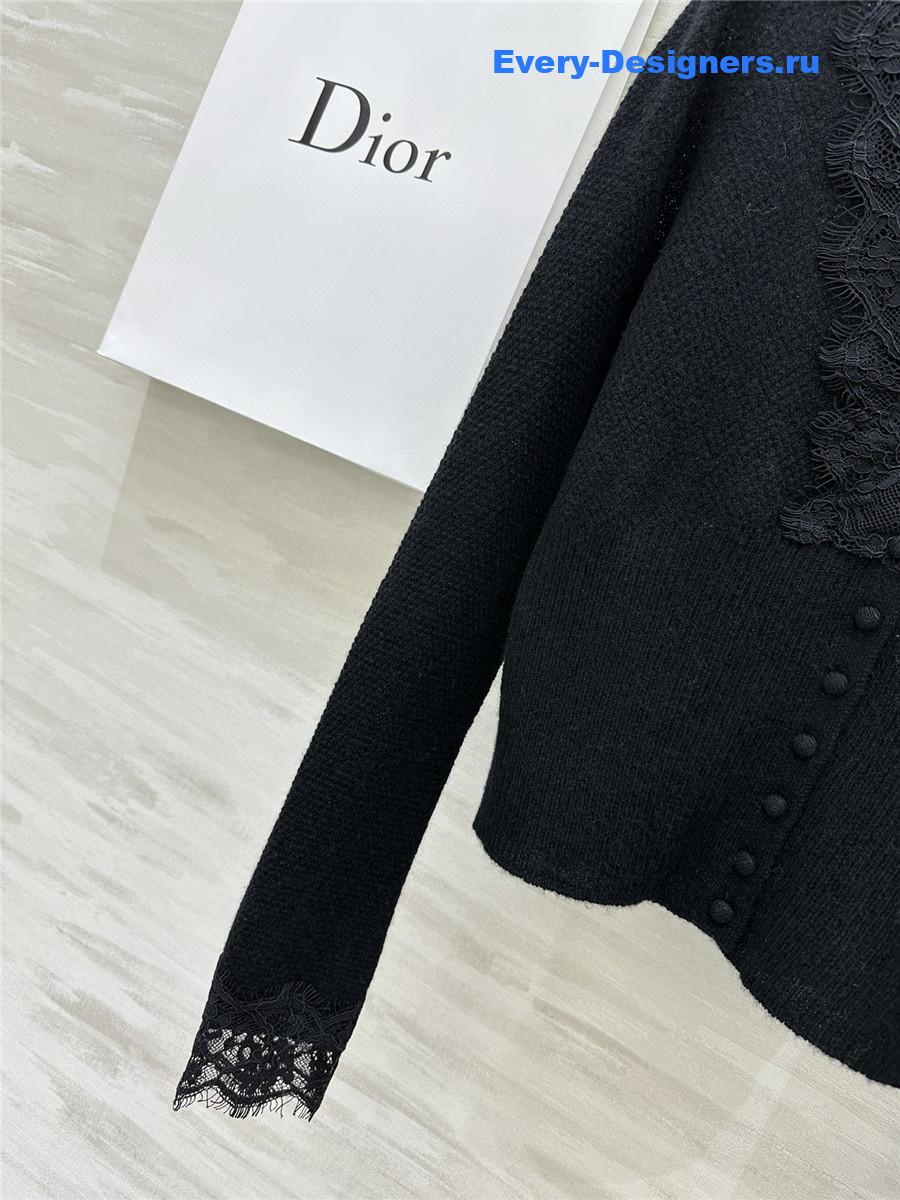 D10r v-neck lace trim cardigan black