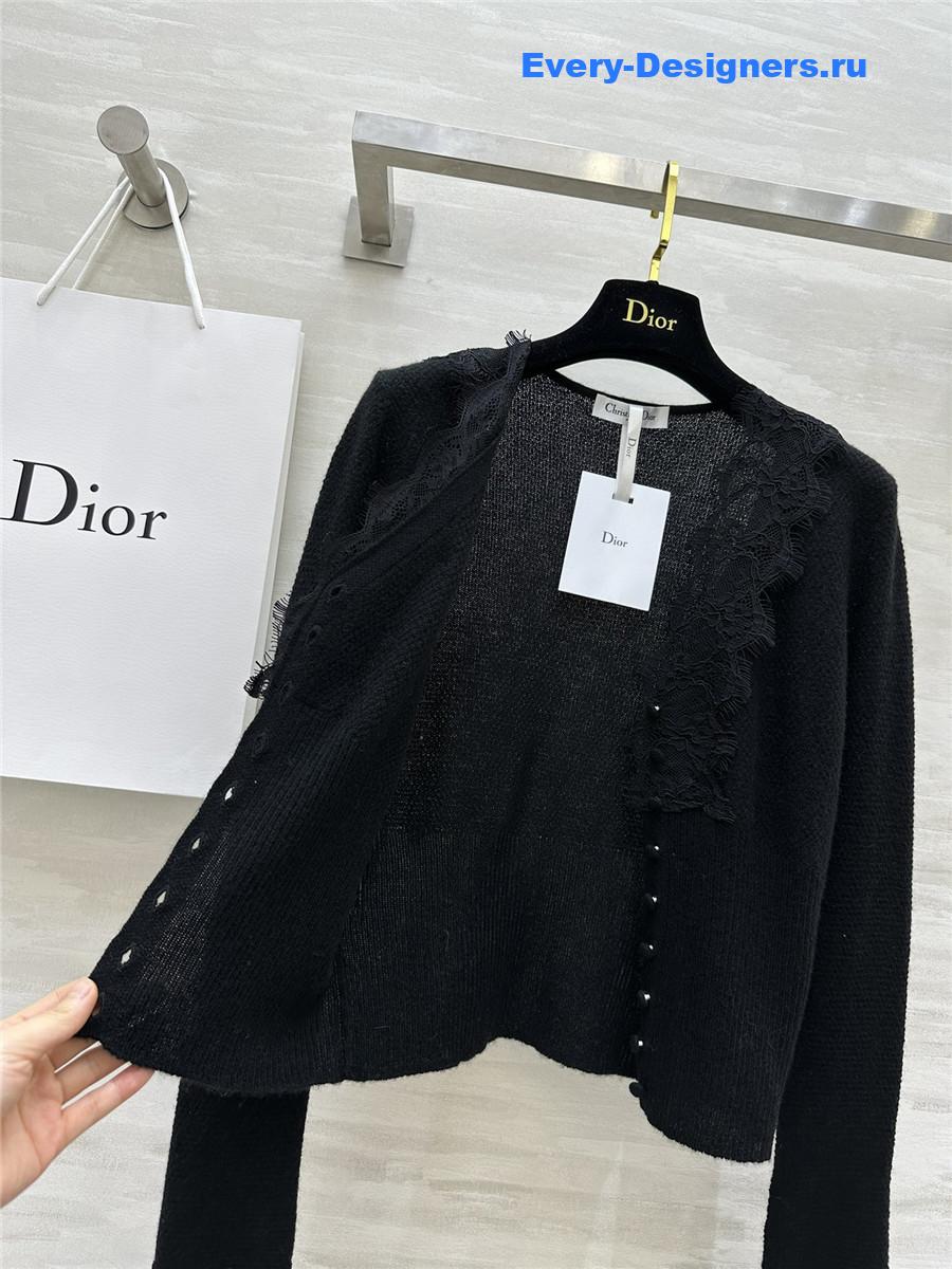 D10r v-neck lace trim cardigan black