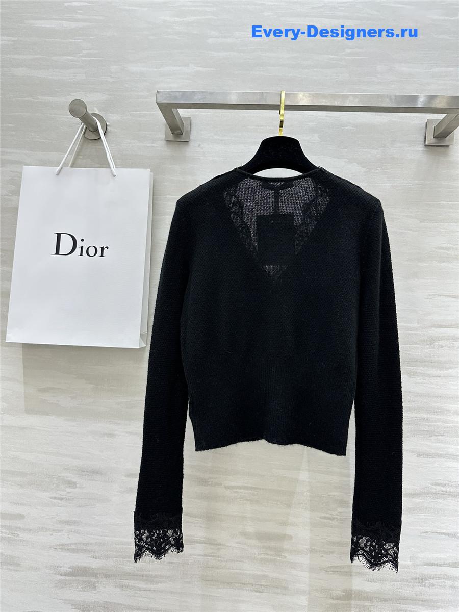D10r v-neck lace trim cardigan black