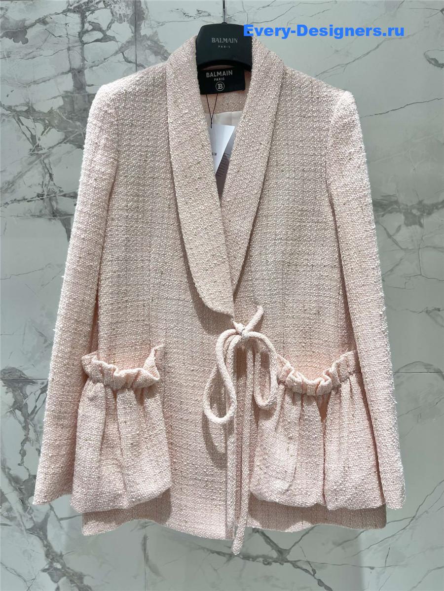 Balmain ruffle pocket tie blazer