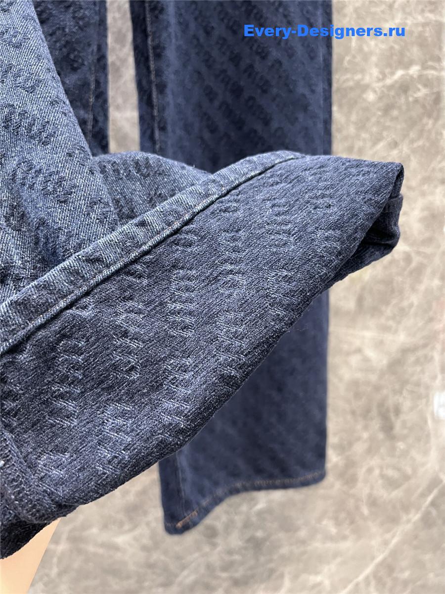 M1um1u letter flocked denim wide-leg pants