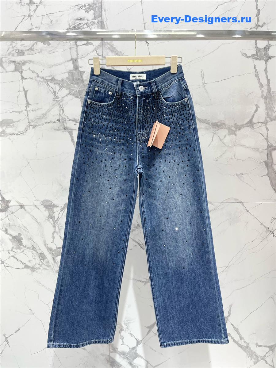 M1um1u rhinestone denim trousers