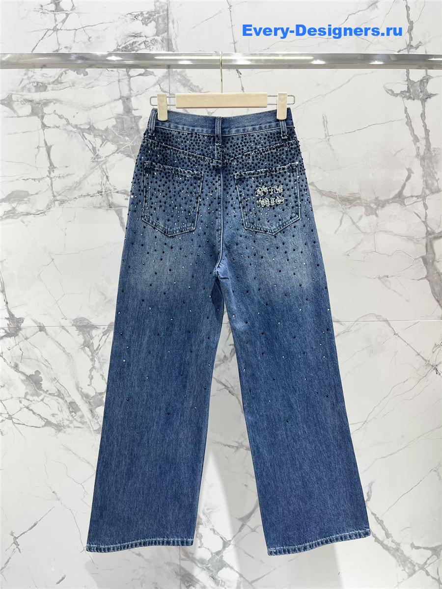 M1um1u rhinestone denim trousers