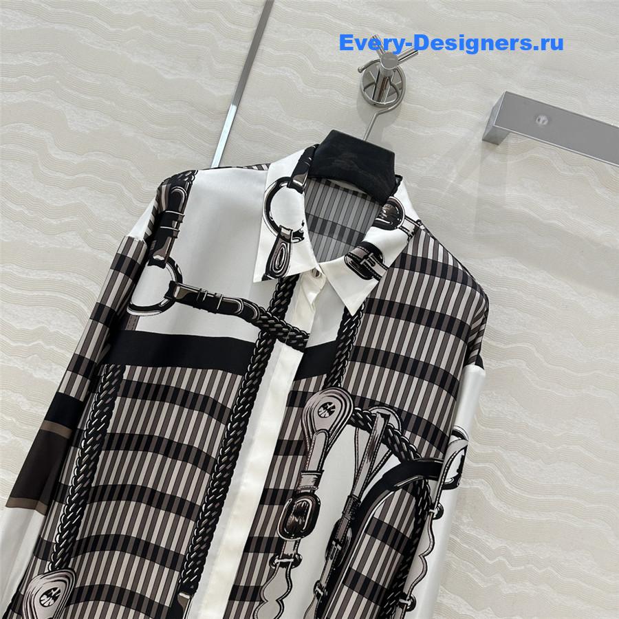 H**me5 saddle leather button print silk shirt