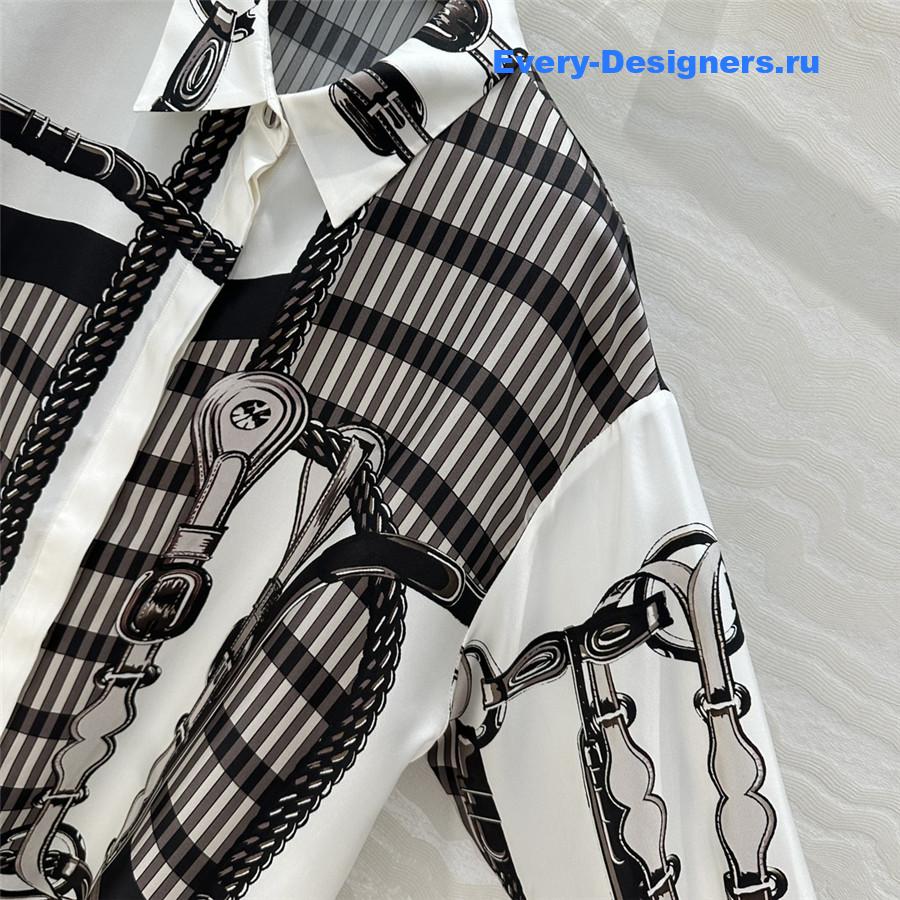 H**me5 saddle leather button print silk shirt