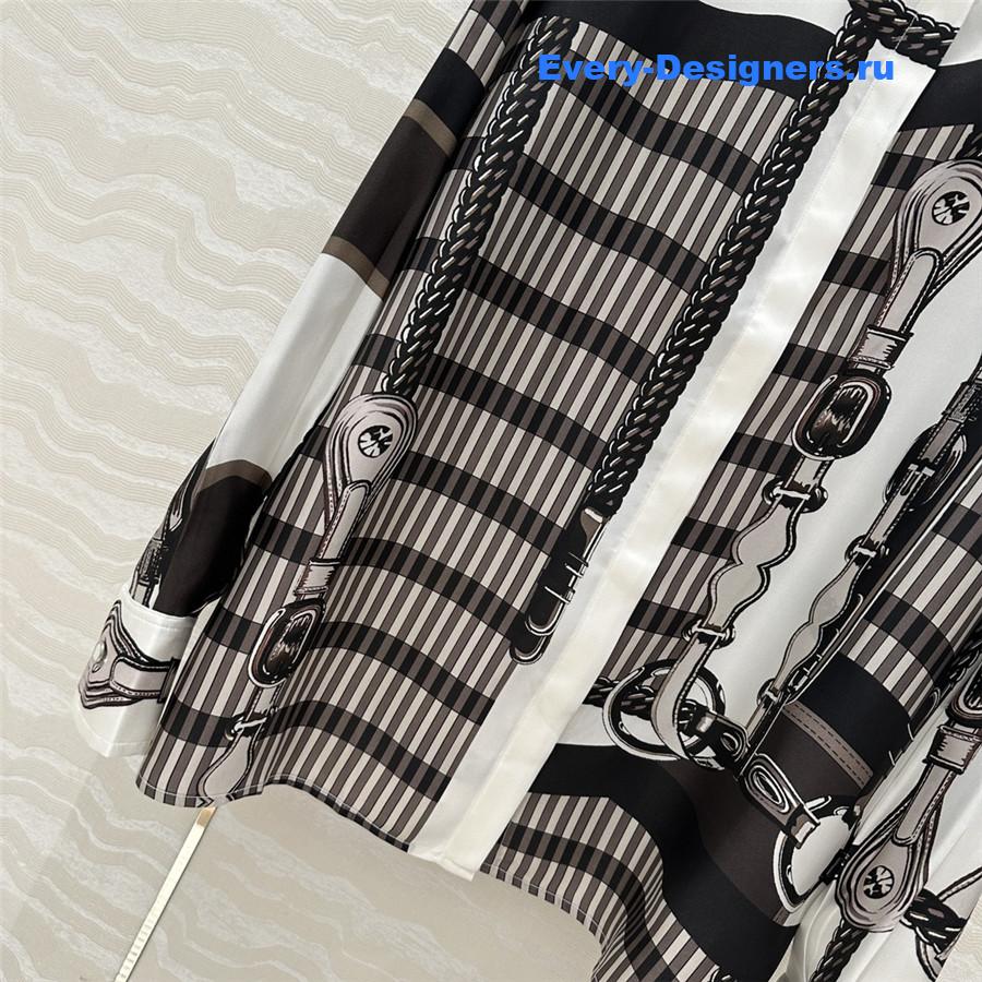 H**me5 saddle leather button print silk shirt