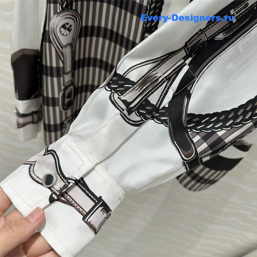 H**me5 saddle leather button print silk shirt