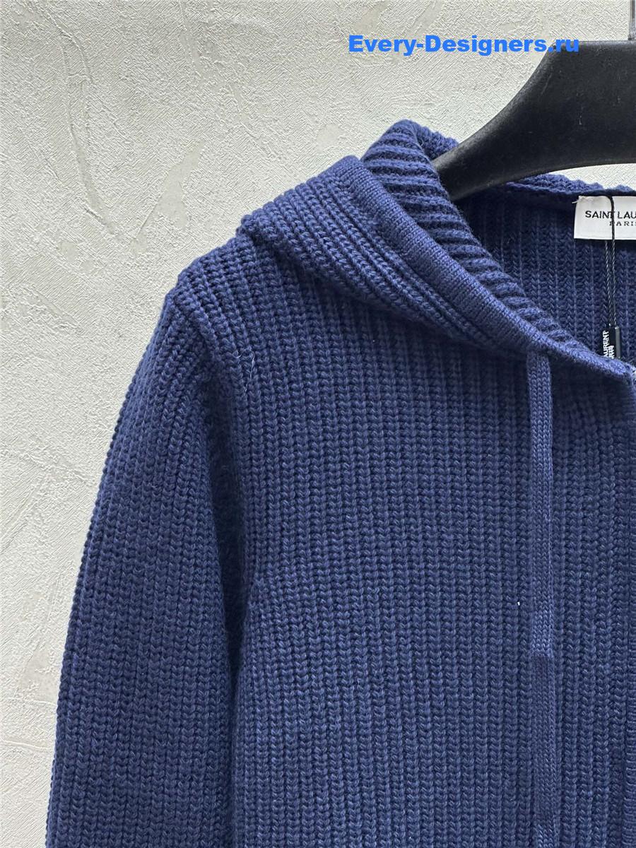 Y51 rib-knit zip-up hooded cardigan blue
