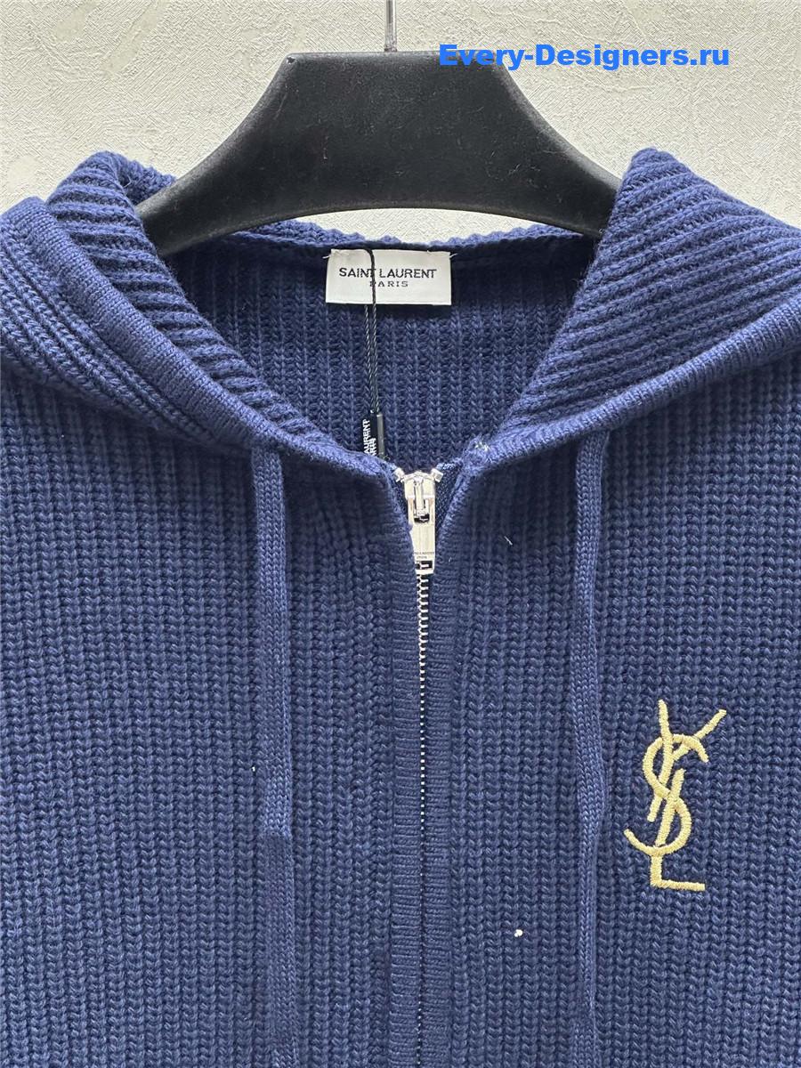 Y51 rib-knit zip-up hooded cardigan blue