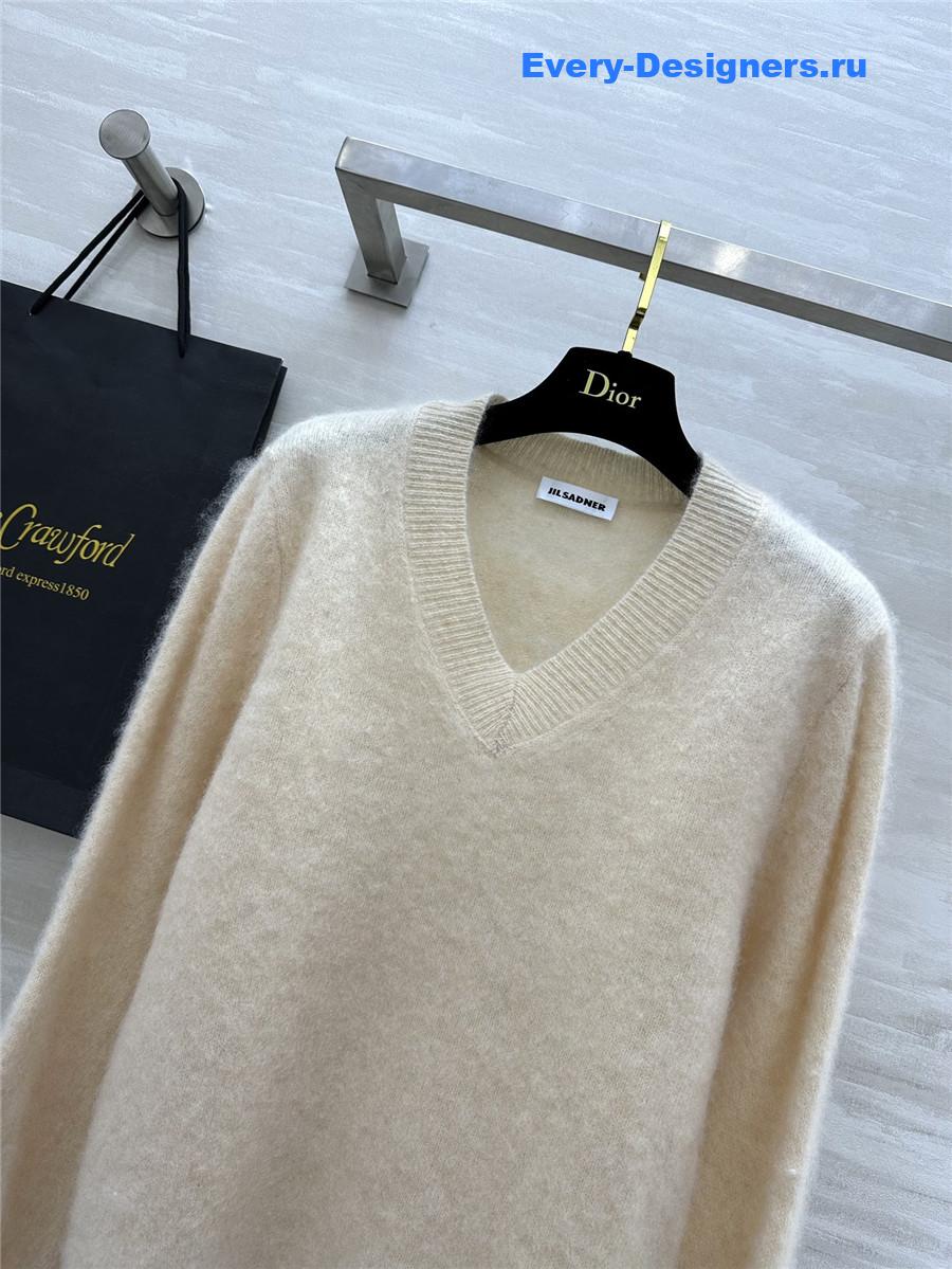 Jil Sander V-Neck Cashmere Sweater Lemon