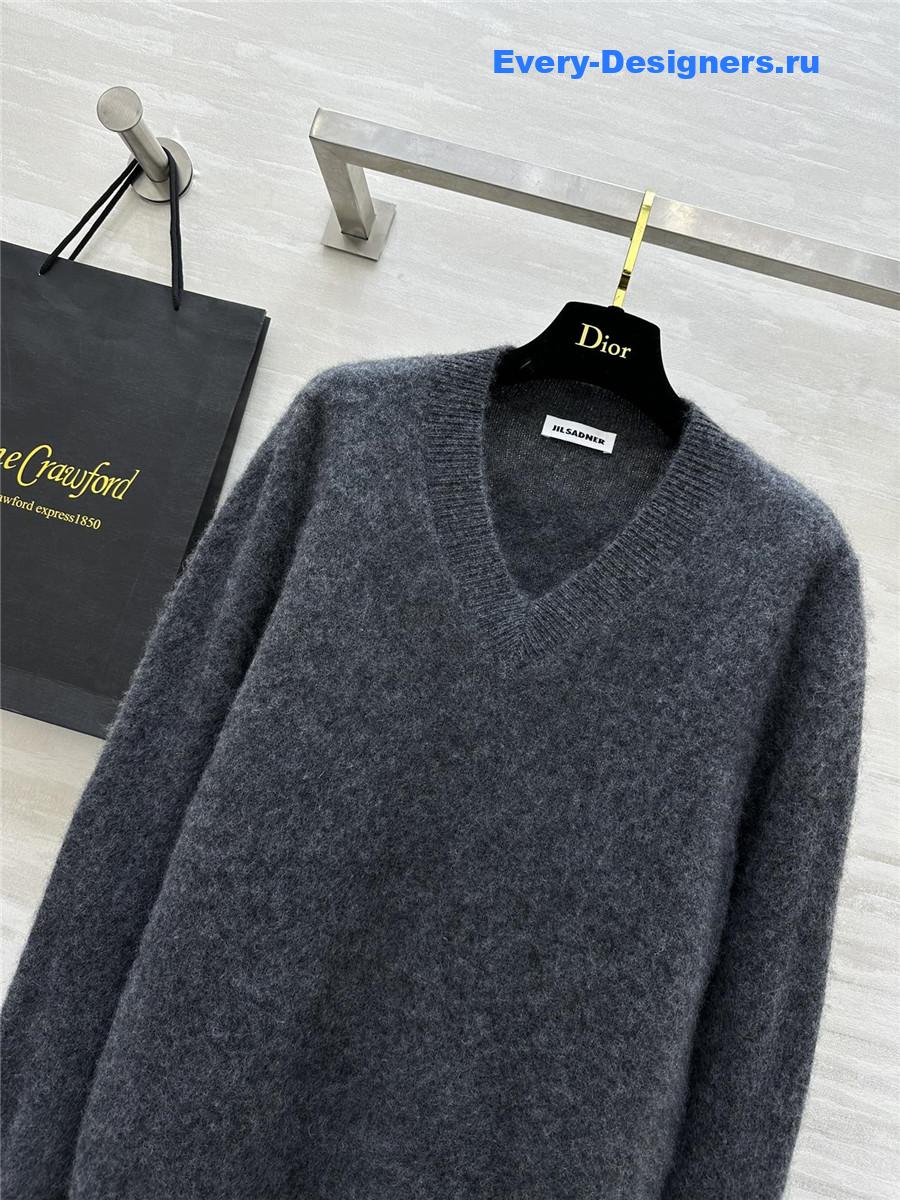 Jil Sander Grey V-Neck Cashmere Sweater