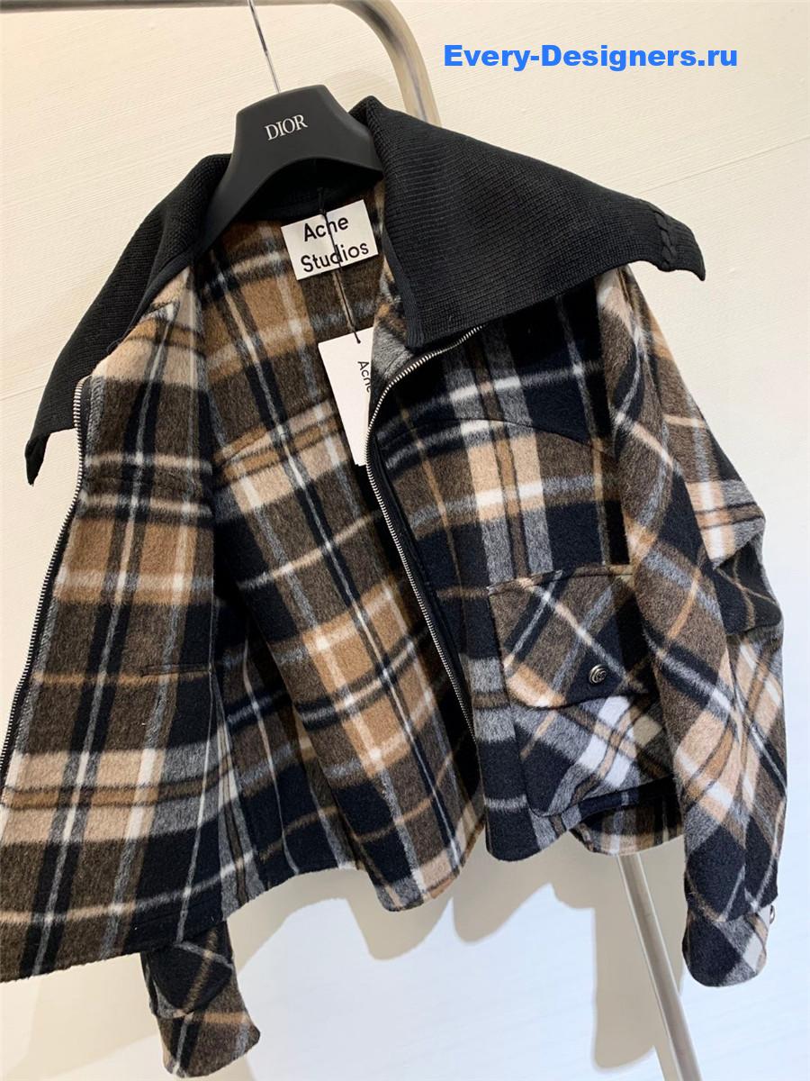 Acne studios checked hooded wool coat