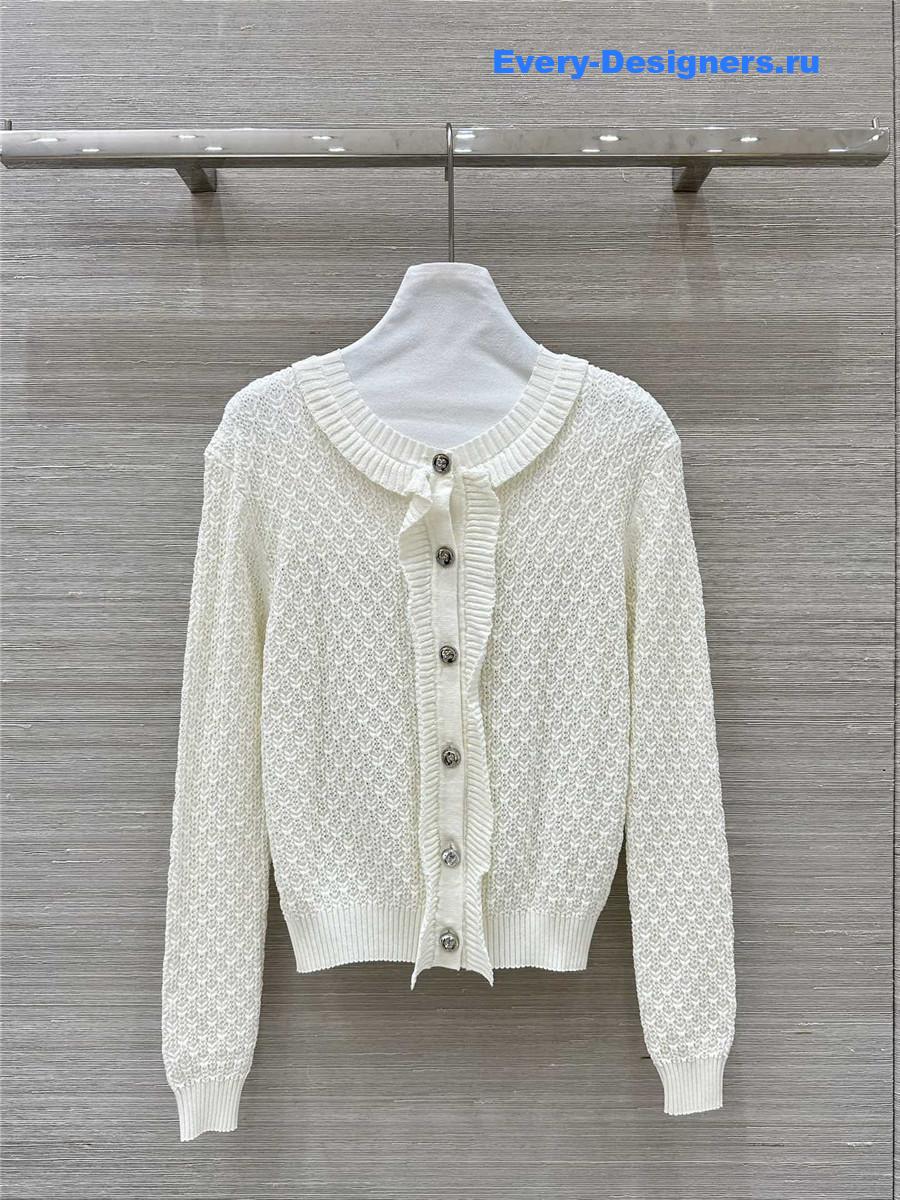 Ch**el lace trim knitted cardigan white
