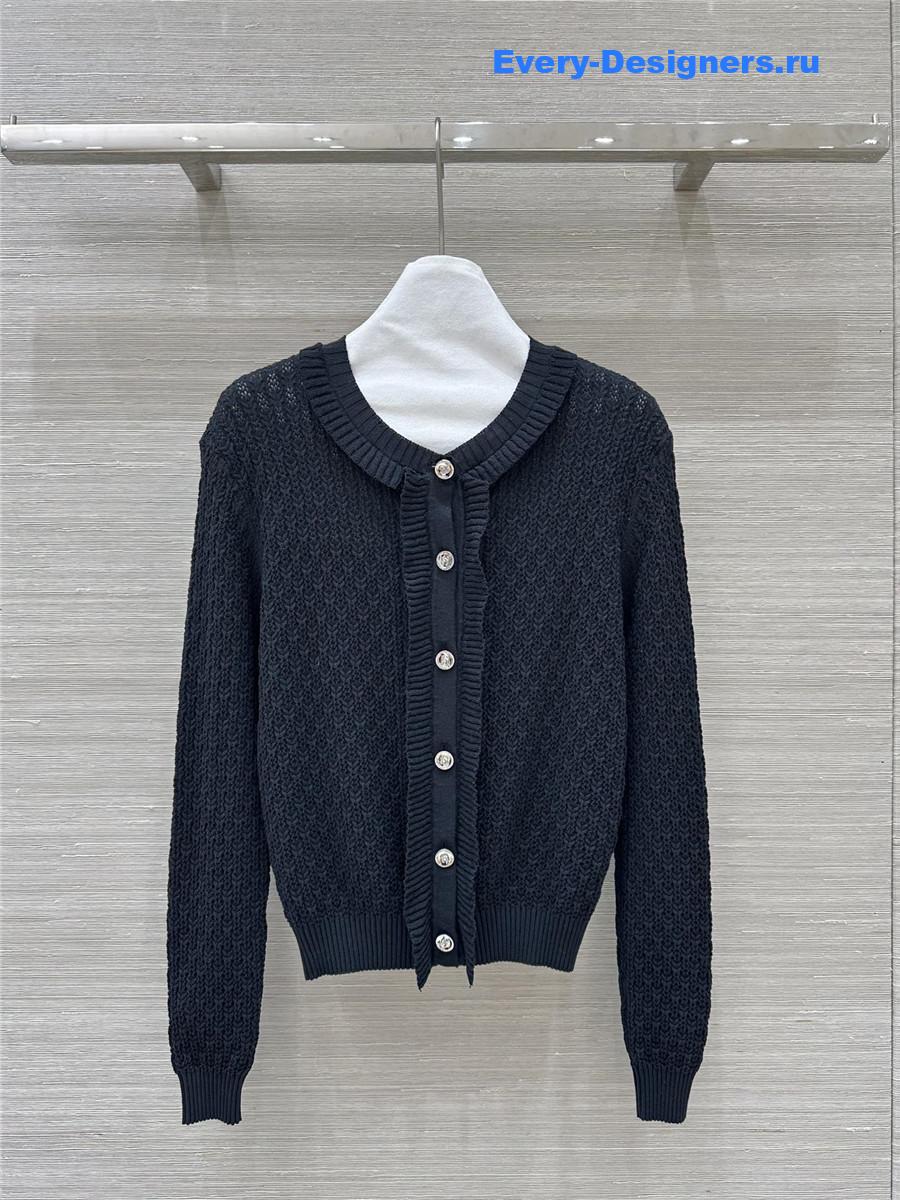 Ch**el lace trim knitted cardigan in black