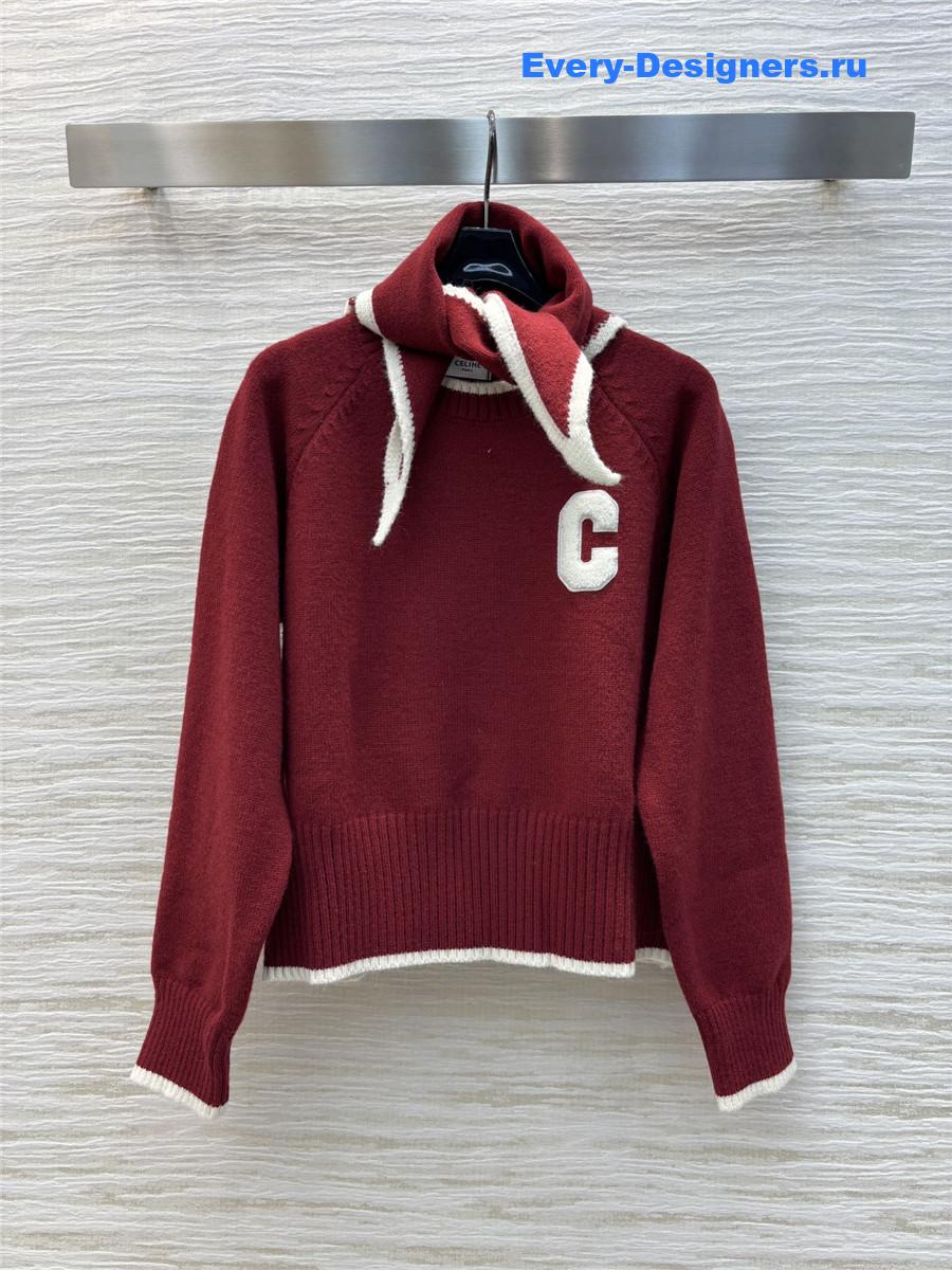 Ce1i*e burgundy scarf-neck knit sweater