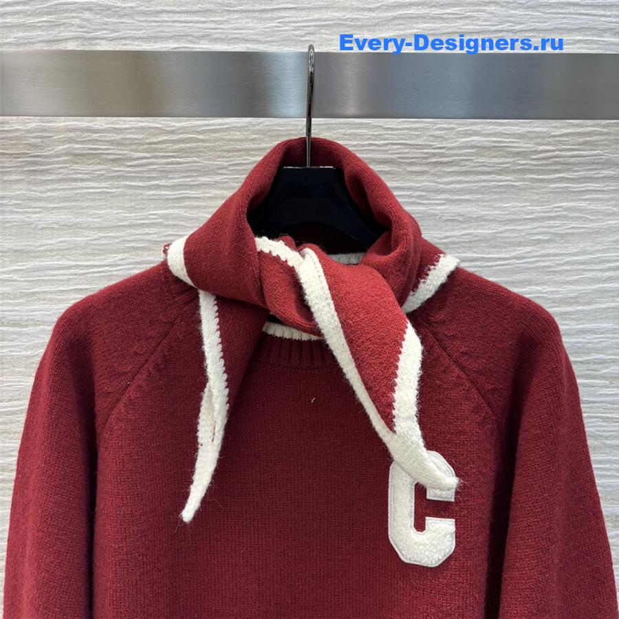 Ce1i*e burgundy scarf-neck knit sweater