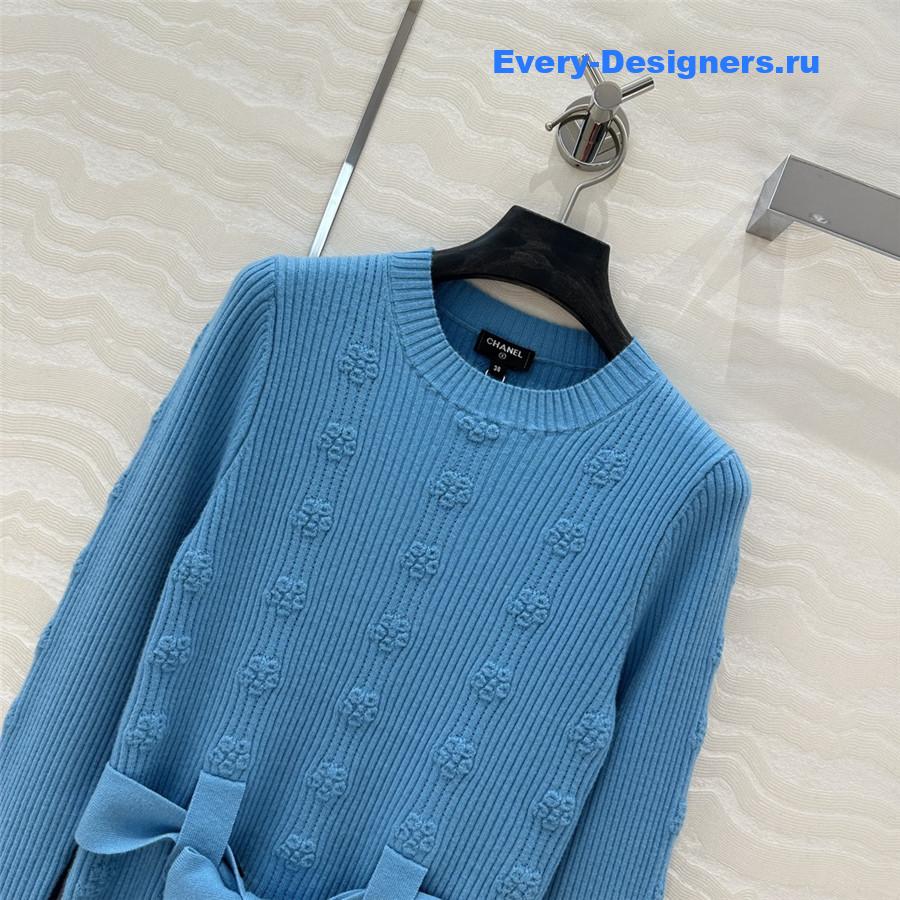 Ch**el belted jacquard rib sweater blue