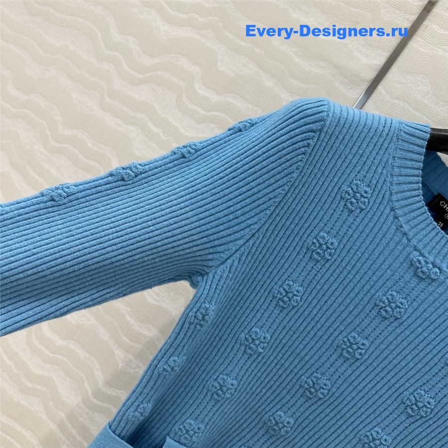 Ch**el belted jacquard rib sweater blue