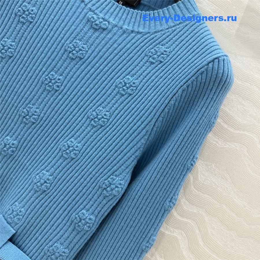 Ch**el belted jacquard rib sweater blue