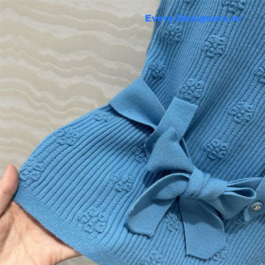 Ch**el belted jacquard rib sweater blue