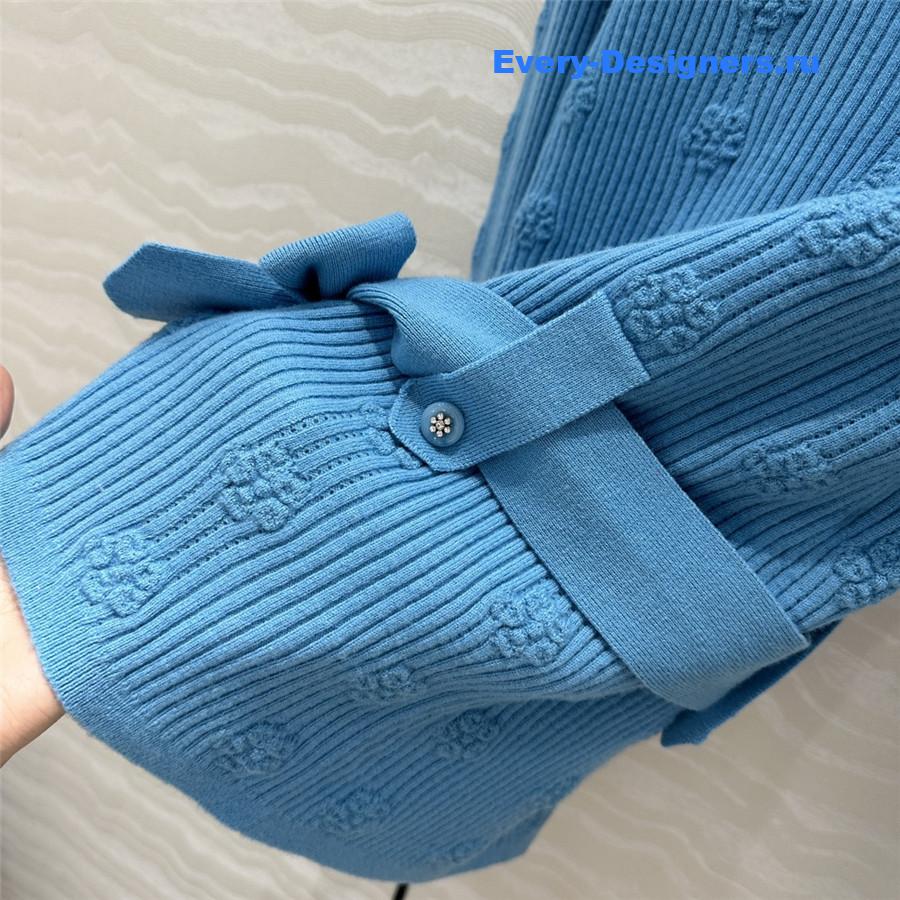 Ch**el belted jacquard rib sweater blue