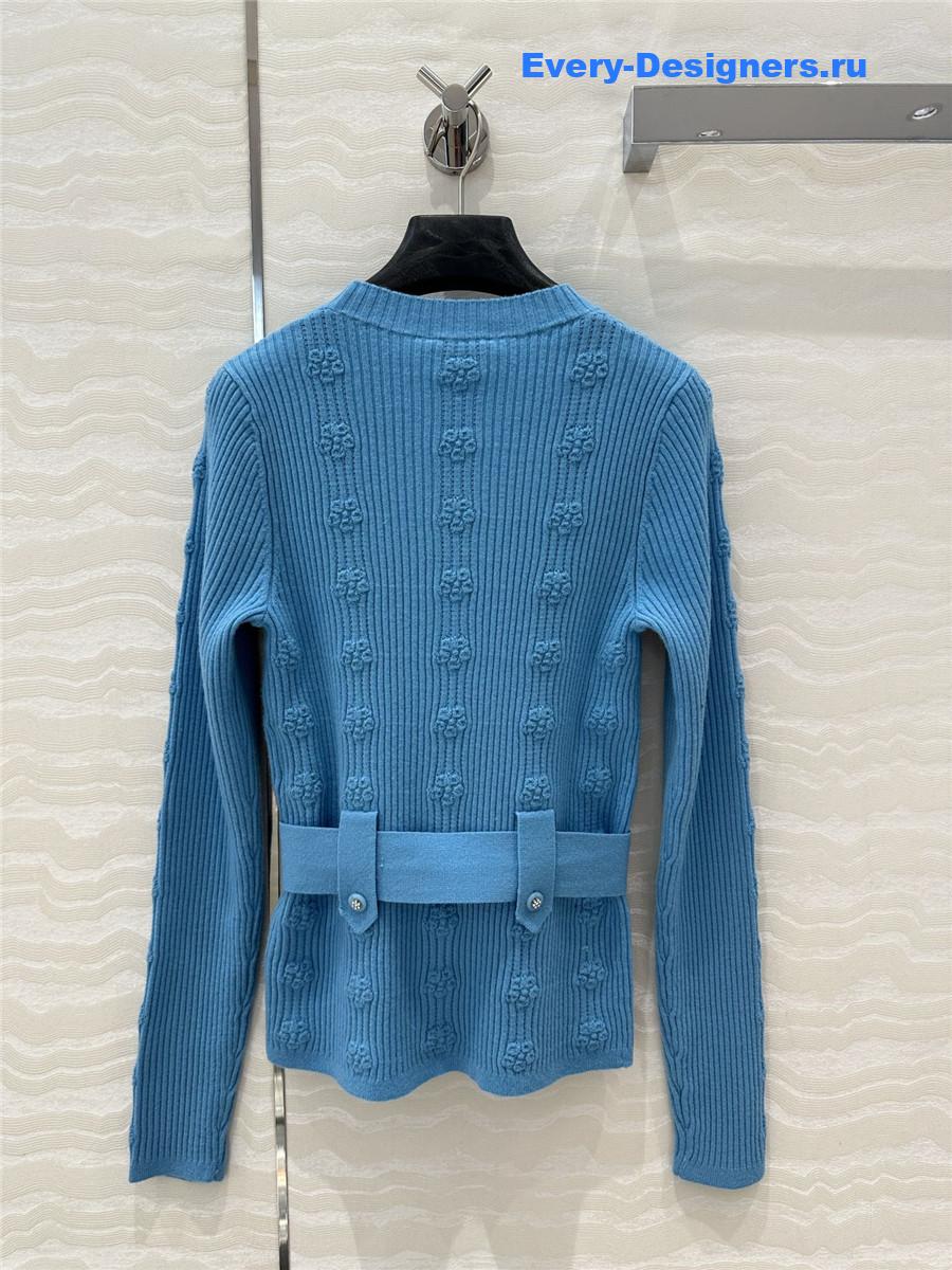 Ch**el belted jacquard rib sweater blue