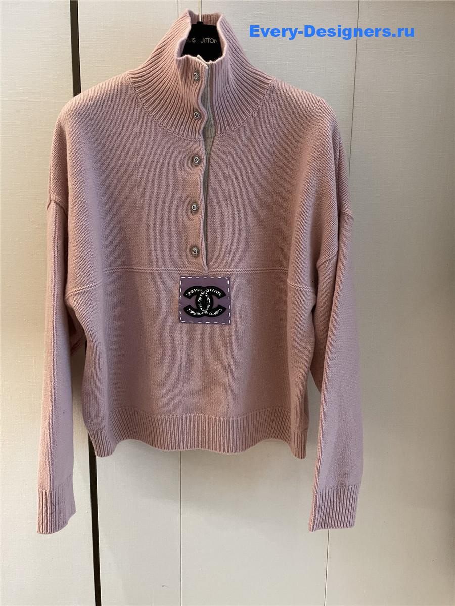 Ch**el patch turtleneck rib pullover pink