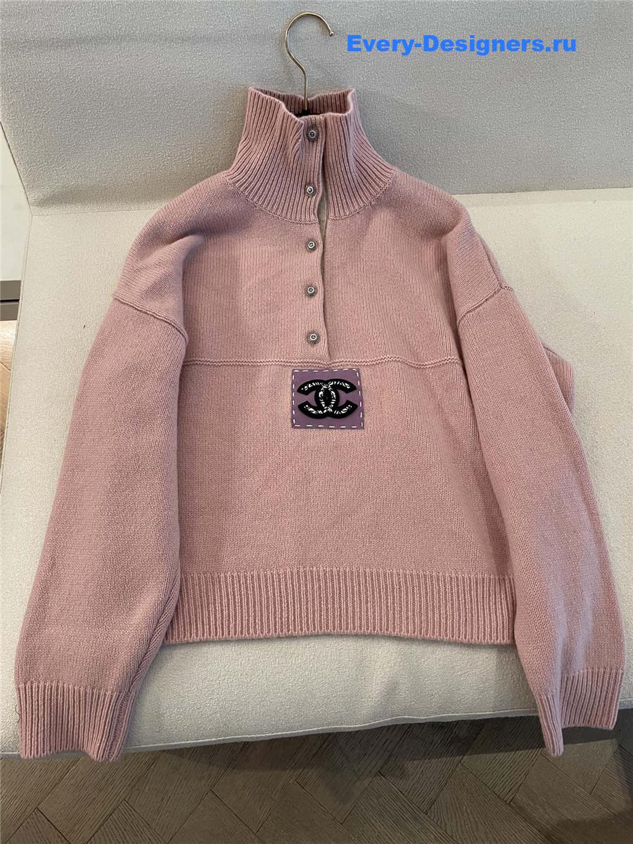 Ch**el patch turtleneck rib pullover pink