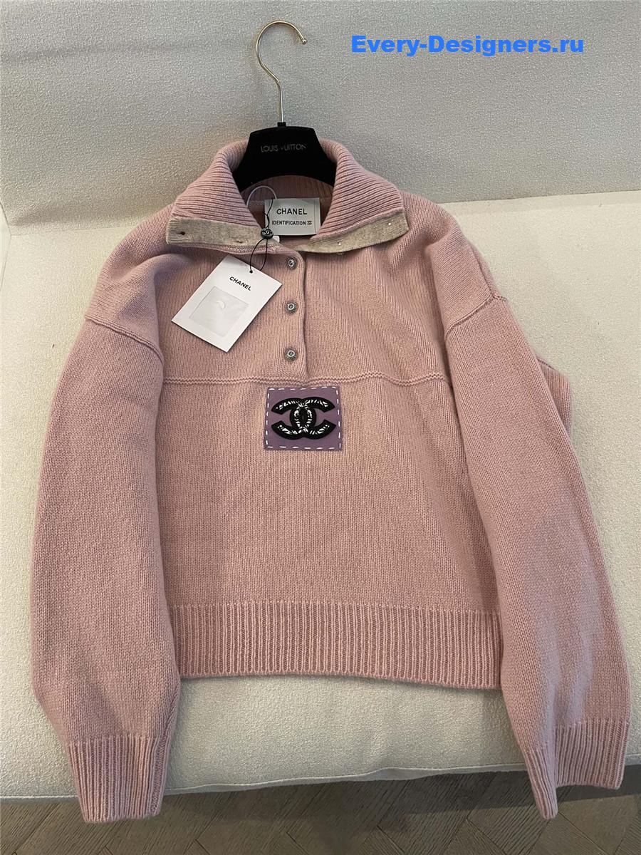Ch**el patch turtleneck rib pullover pink