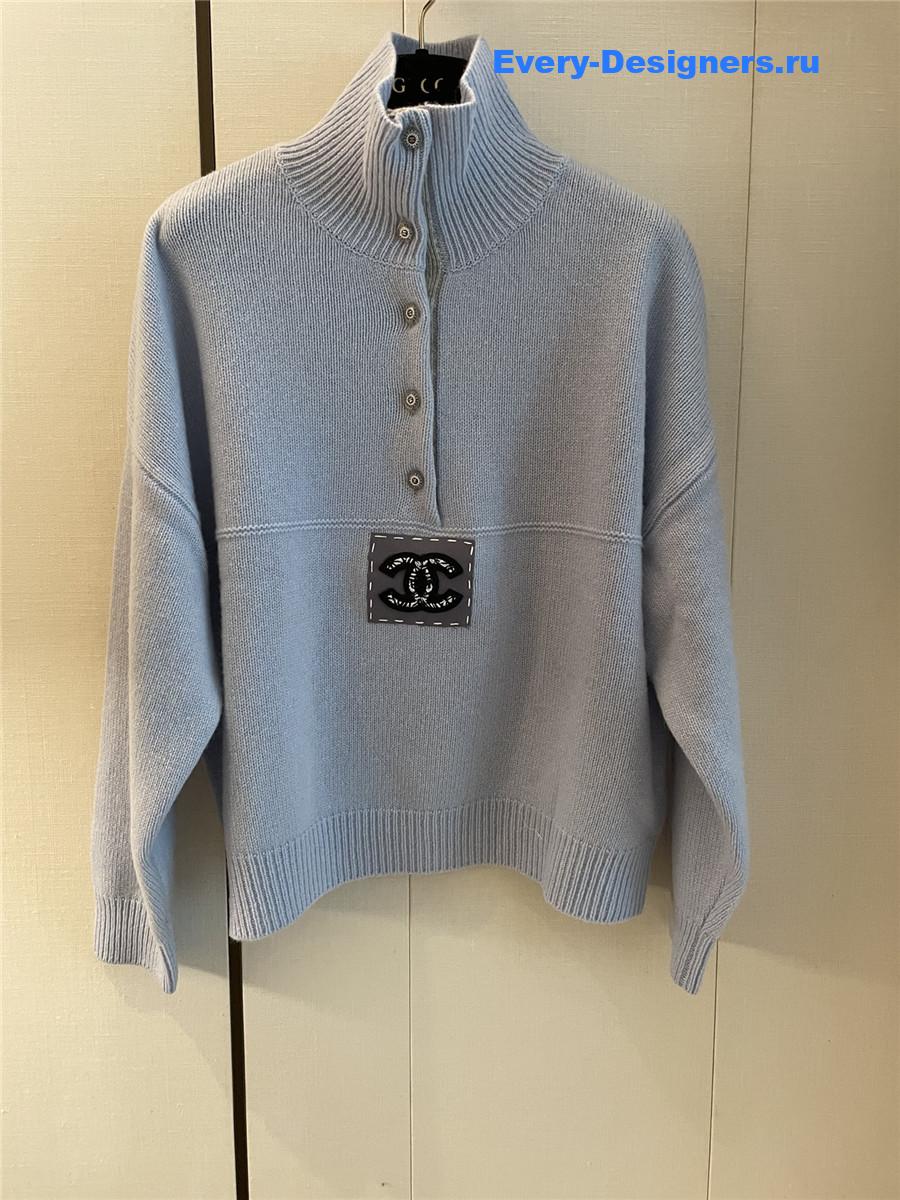 Ch**el patch turtleneck rib pullover grey