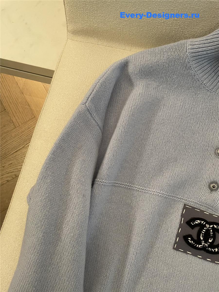 Ch**el patch turtleneck rib pullover grey