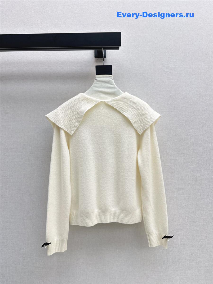 D10r crop bow collar knit sweater white