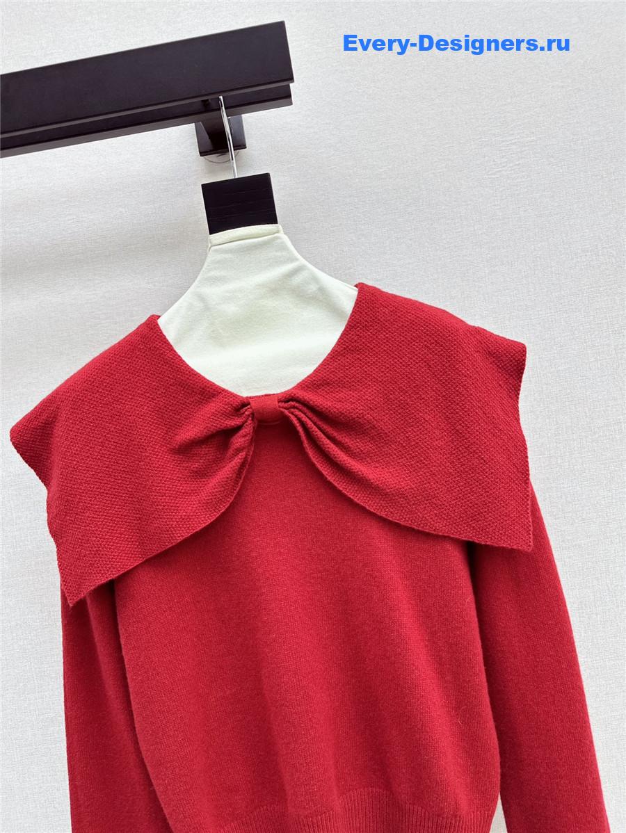 D10r crop bow collar knit sweater red