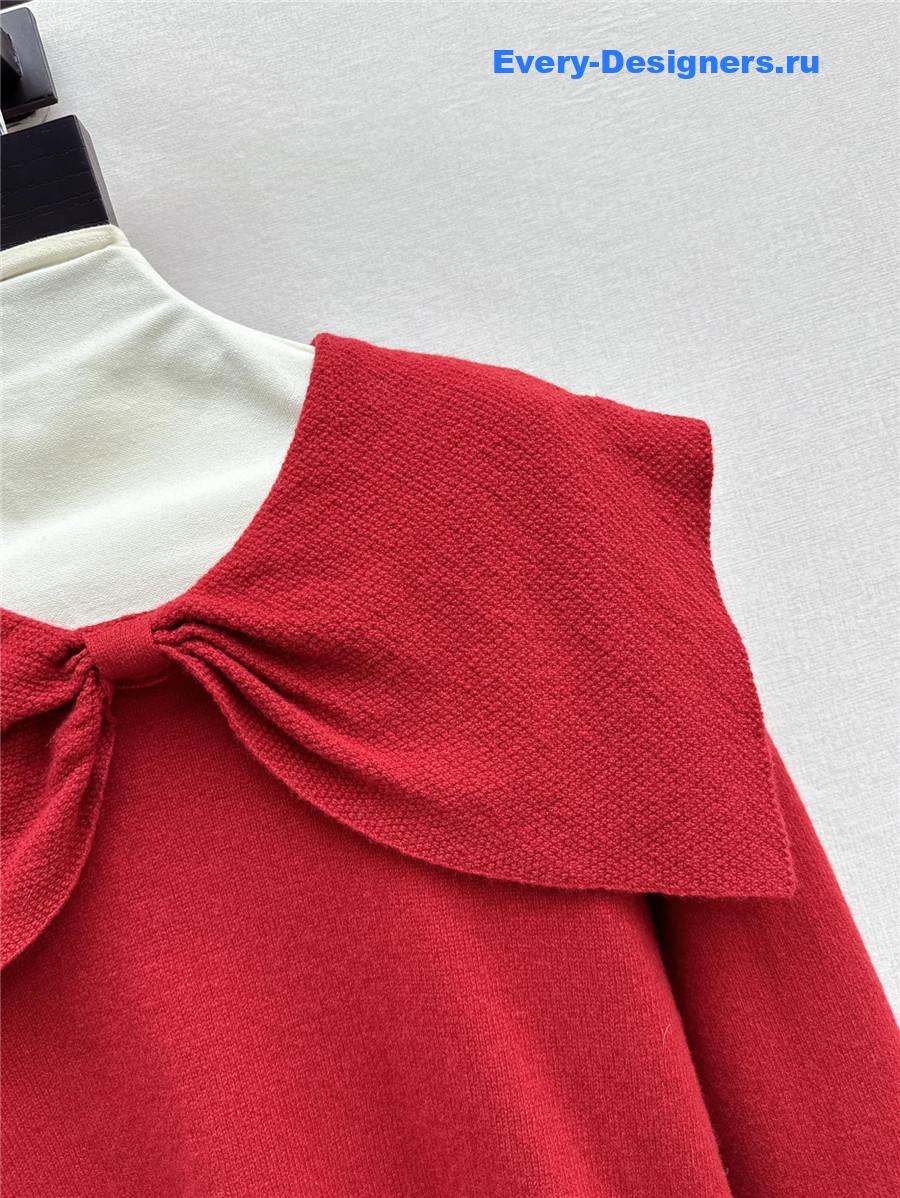 D10r crop bow collar knit sweater red