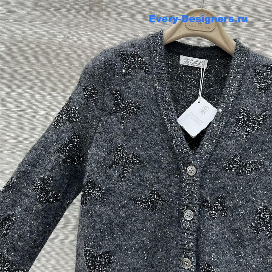 BC Jacquard Embellished Mohair Cardigan in Grey