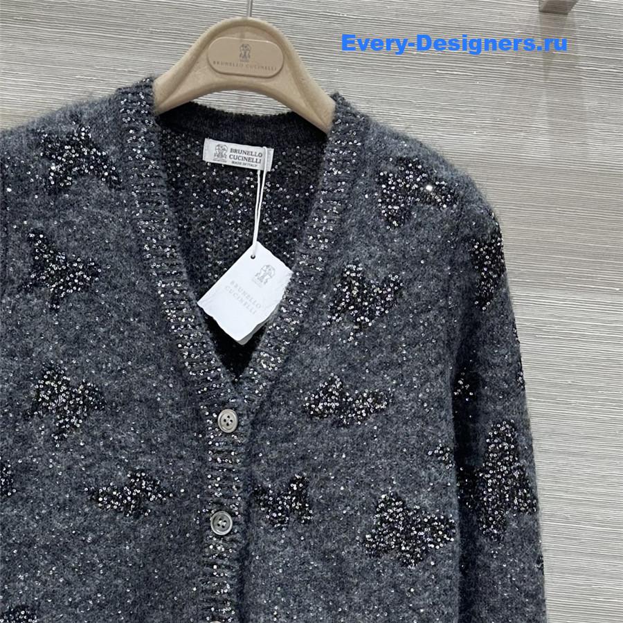 BC Jacquard Embellished Mohair Cardigan in Grey