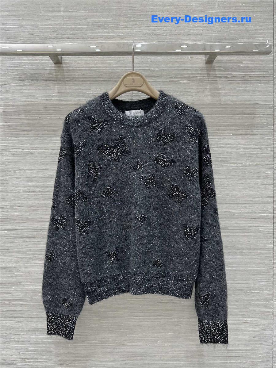 BC Jacquard Embellished Mohair Sweater in Grey
