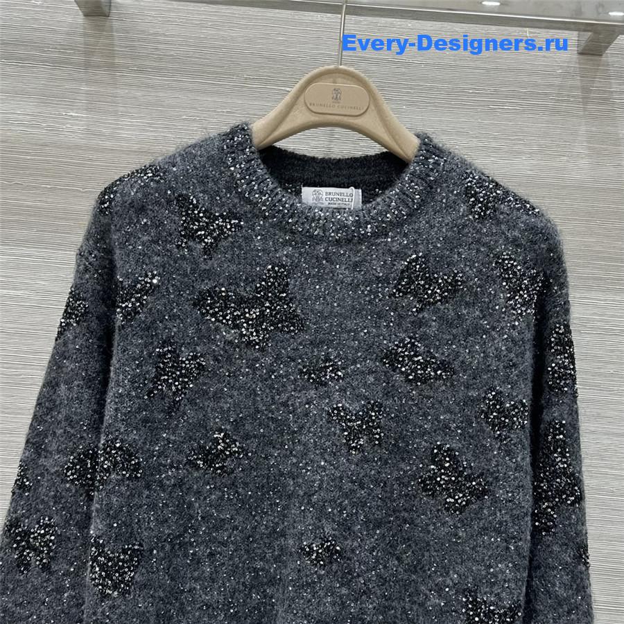 BC Jacquard Embellished Mohair Sweater in Grey