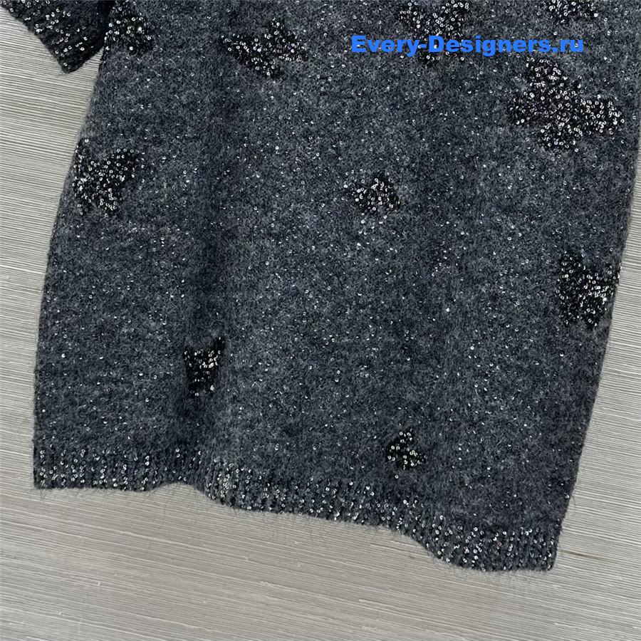 BC Embellished Short-Sleeve Mohair Top in Grey