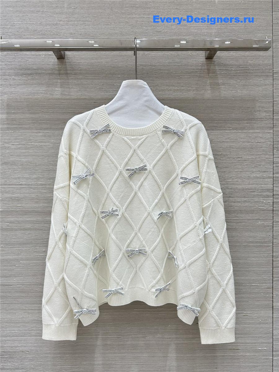 Va1e*ntin0 bow-embellished white cashmere sweater