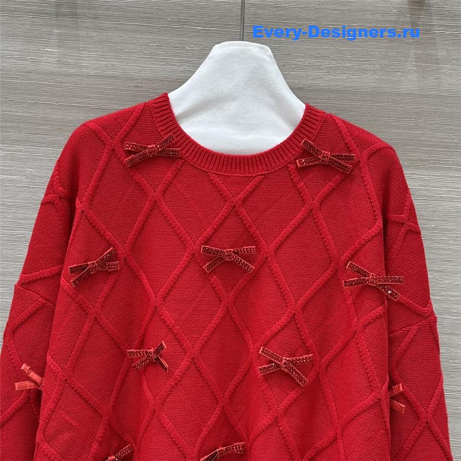 Va1e*ntin0 bow-embellished red cashmere sweater
